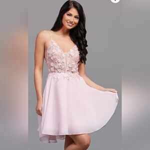 PromGirl Short Embellished A-Line Dress Size-4 Iridescent Pink